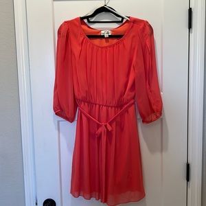 Coral quarter length sleeved dress with tie